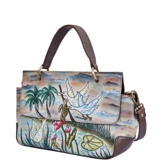 Hand-Painted Ladies' Top Handle Satchel Bag – Handbag Purse, Crossbody Sling Bag - Picture 8 of 9